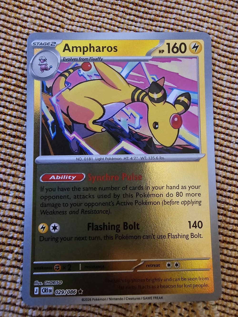 Ampharos card from the Pokémon Chaos Rising set (card number 029/086)